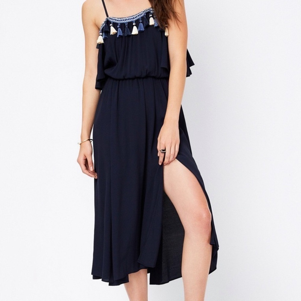 Tularosa Off the Shoulder Fiesta Tassel Midi Dress